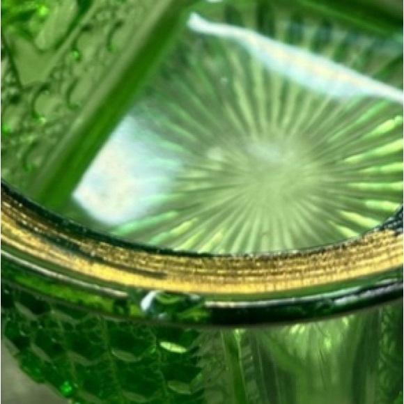 EAPG Green Gold Creamer Sugar, diamond basket weave pressed glass early american - Picture 8 of 16